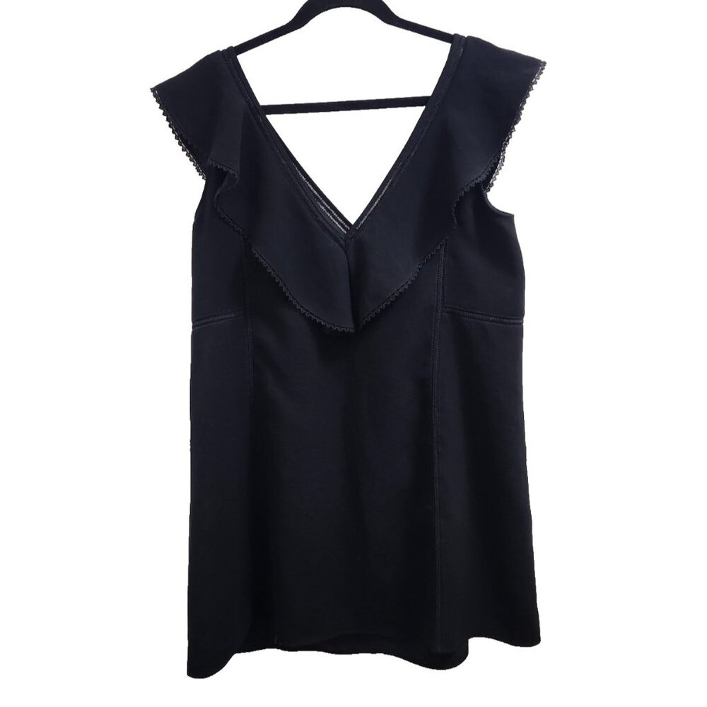Sézane Black Sleeveless Ruffle V-Neck Dress Size 40 / M Elegant Parisian Style - Picture 5 of 10